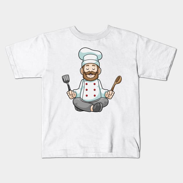 Chef with Cooking apron & Wooden spoon at Yoga Kids T-Shirt by Markus Schnabel